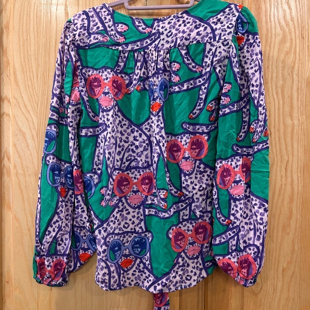 Art of Anthropologie Kendra Dandy Leopard Sunglasses Button Down Tie Top - Picture 4 of 9